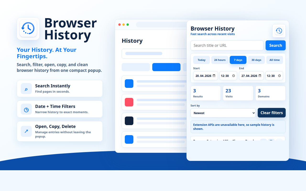 Browser History extension popup