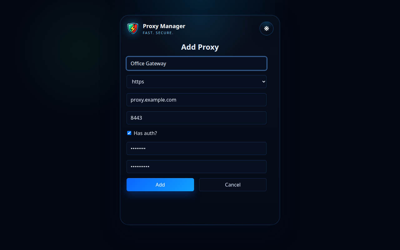 Proxy Manager add proxy form