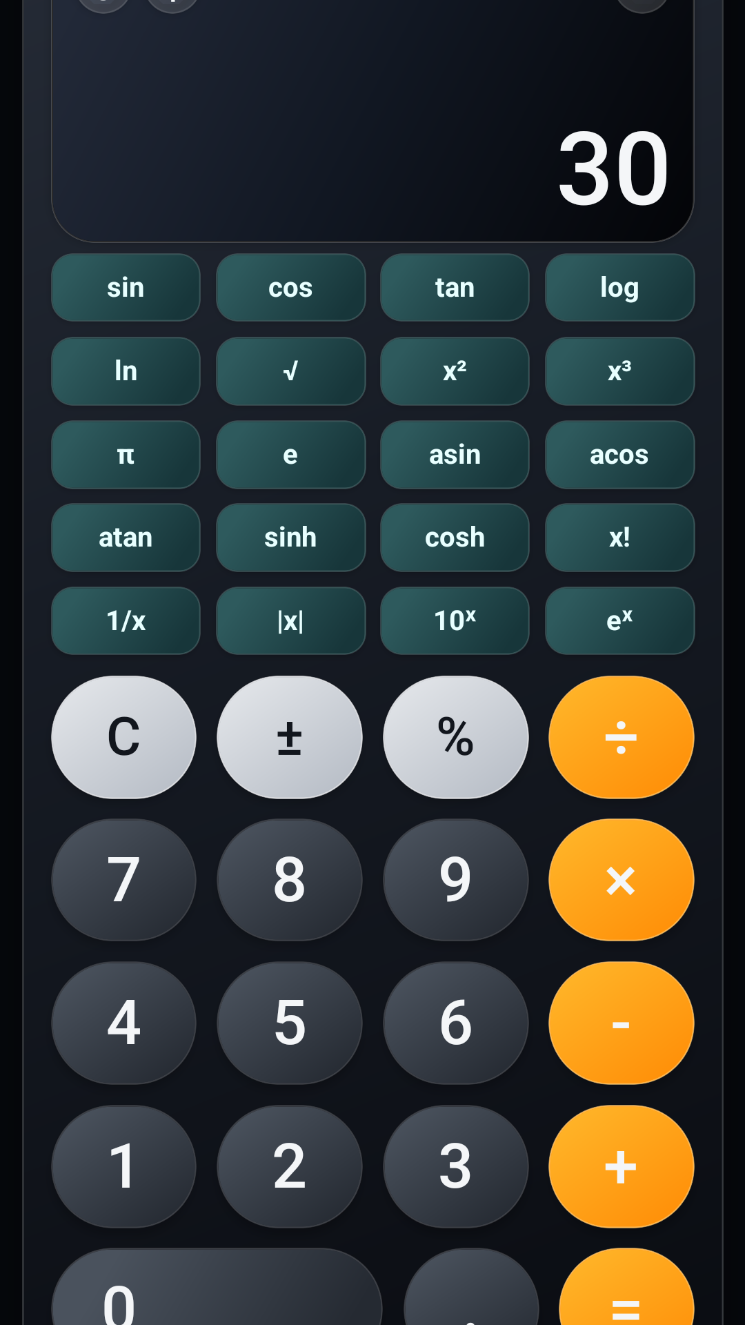 Calculator scientific mode screen
