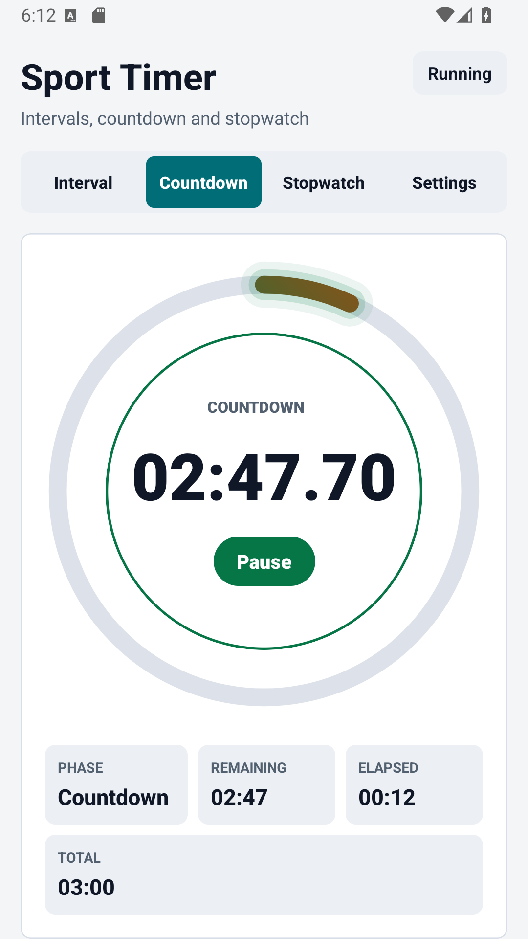Sport Timer countdown screen