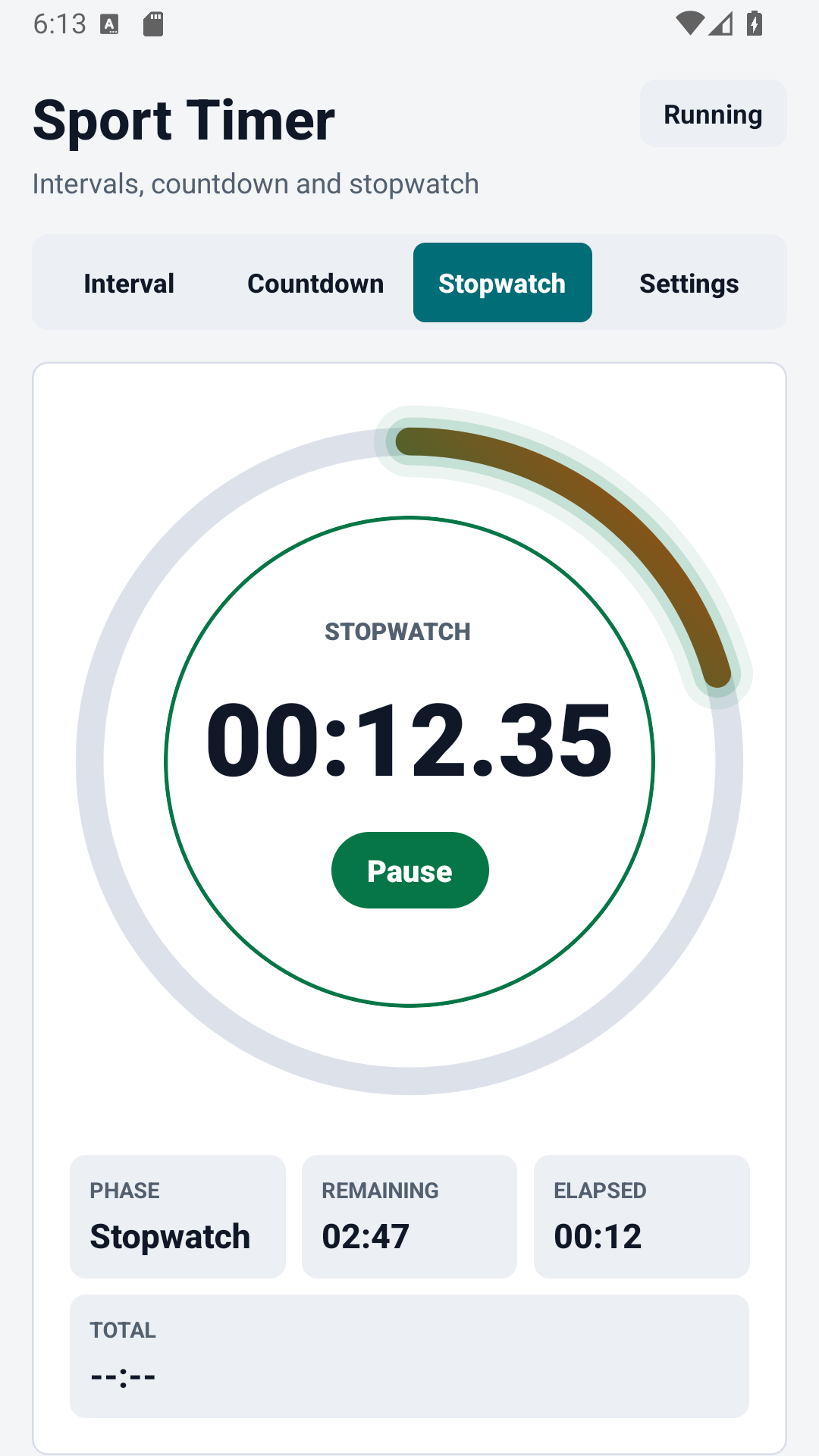 Sport Timer stopwatch with laps screen